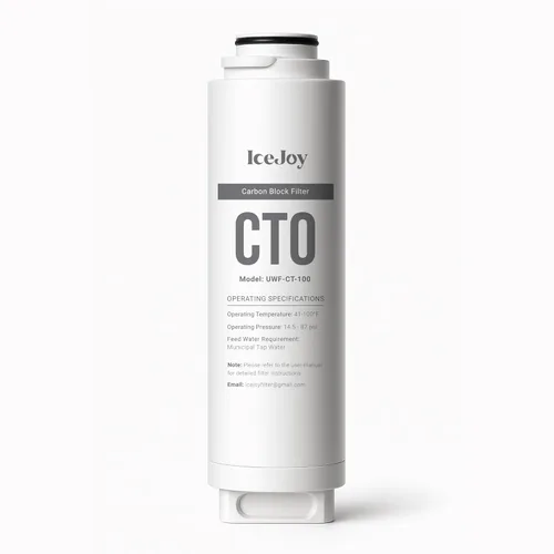 IceJoy CTO Filtro de agua debajo del fregadero, para sistema de ultrafiltración de 3 etapas, de alta capacidad 2000 galones, 1 paquete