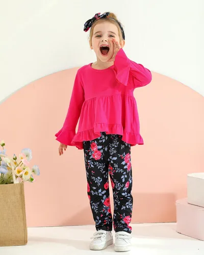 Miniatura 174 de Kucnuzki Conjunto de ropa para bebé niña pequeña, camisa de manga con volantes, pantalón floral, ropa de otoño e invierno para niña