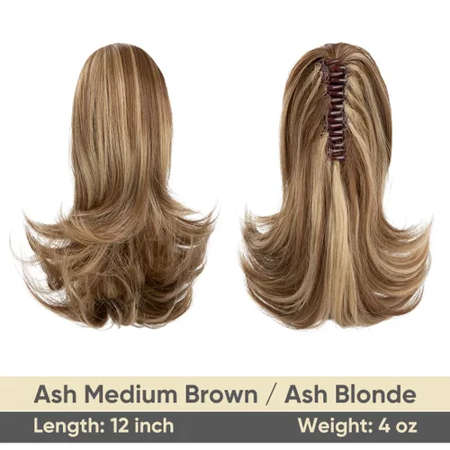 Miniatura 2 de CJL HAIR - Extensión de cola de caballo con clip de garra corto, cordón elástico, cabello rizado falso, balayage, pieza de cabello sintético, fibra
