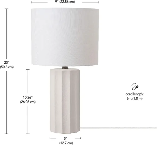 Miniatura 7 de GLOBE Electric 65922 - Lámpara de mesa de 20 pulgadas, acabado de hormigón acanalado, pantalla de lino blanco
