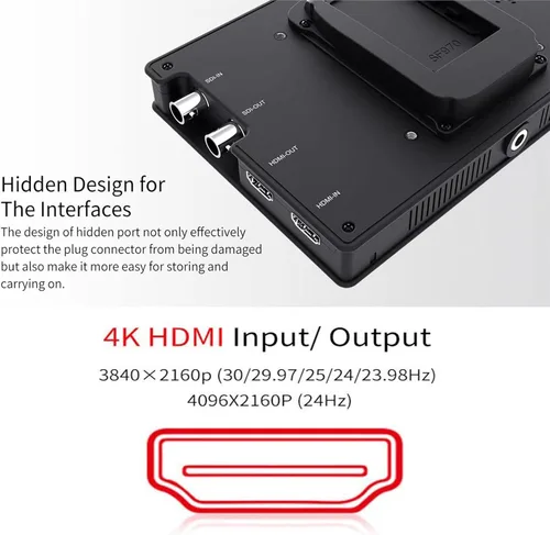 Miniatura 3 de FEELWORLD FW703 7 pulgadas 1920x1200 IPS Full HD DSLR en cámara Monitor de campo 3G SDI 4K HDMI entrada salida asistencia de video enfoque pico