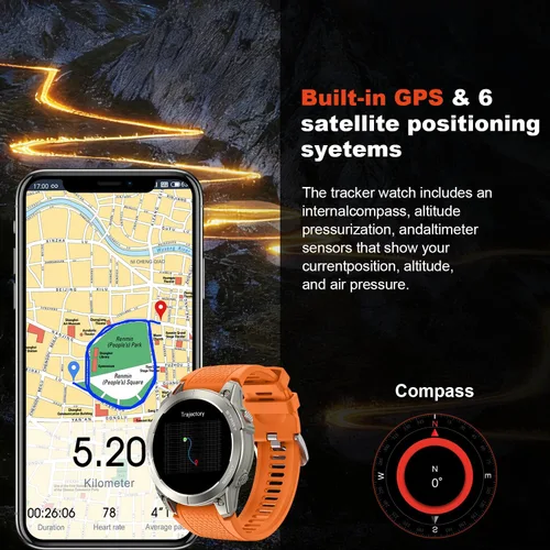 Miniatura 7 de Reloj inteligente para hombres con GPS Fitness: 1.43 "AMOLED Militar Hacer respuesta llamada Correr Relojes digitales para hombre Impermeable