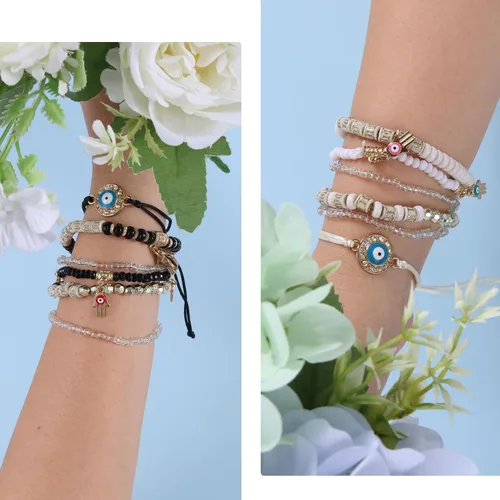 Miniatura 11 de 12Pcs Women's Bracelets Preppy Bracelet Protection Bracelet Friendship Bracelet Devil Eye Beaded Fashion Bracelet Bohemian Multilayer Rice Bead