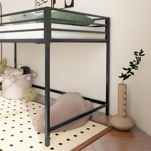 Miniatura 5 de Cama baja de tamaño individual para niños, cama alta para niños, tamaño individual, marco de cama de metal para niños y niñas, cama baja junior