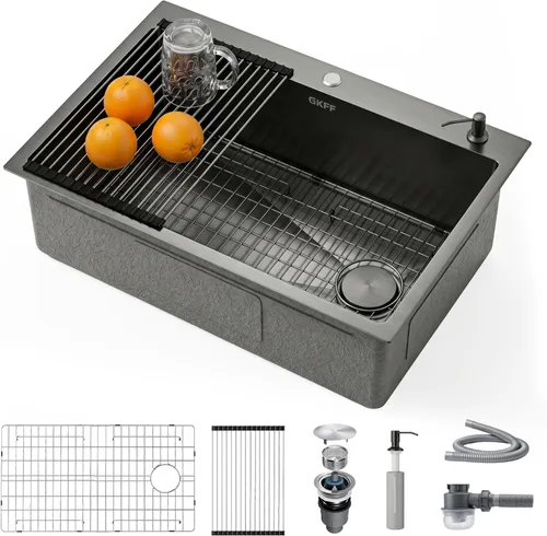 Miniatura 13 de Fregadero de cocina de acero inoxidable S304 de calibre 16, 30 x 18 x 10 pulgadas, hecho a mano, moderno, con accesorios y fregaderos de cocina