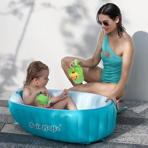 Miniatura 6 de Tina de baño inflable para niños pequeños, asiento central con cojín grueso antideslizante de seguridad, tina de baño portátil para viajes, piscina