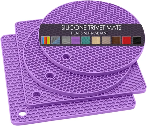 Miniatura 19 de Salvamanteles de silicona para platos calientes, soportes multiusos para ollas, 4 unidades, 2 tamaños de 7 pulgadas y 9 pulgadas, resistentes al 03