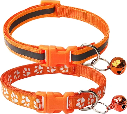 Miniatura 5 de CHBORCHICEN Paquete de 2 collares de gato con campana y huella reflectante con hebilla ajustable de poliéster para gato, collar o cinturones de Negro