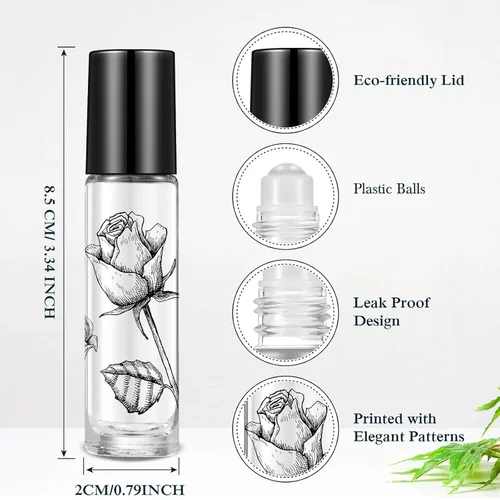 Miniatura 3 de Patelai Paquete de 10 botellas de aceite esencial con rodillo de 0.3 fl oz, botellas de vidrio vacías rellenables, contenedor de perfume con bolas
