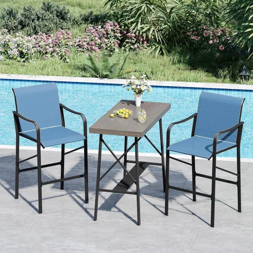 Miniatura 17 de VICLLAX Juego de barra de patio al aire libre de 3 piezas, mesa redonda de altura con agujero para sombrilla y 2 sillas de textileno para césped