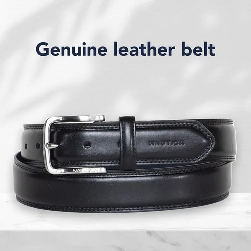 Miniatura 3 de Nautica Men's Logo Inlay Ornament Double Stitch Leather Belt