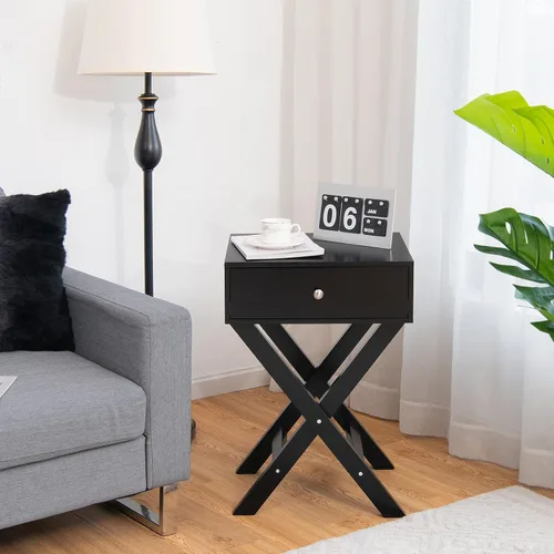 Miniatura 7 de Giantex Mesita de noche con cajón, mesa auxiliar en forma de X, mesa auxiliar moderna para sofá, mesa de noche multifuncional para el hogar, sala