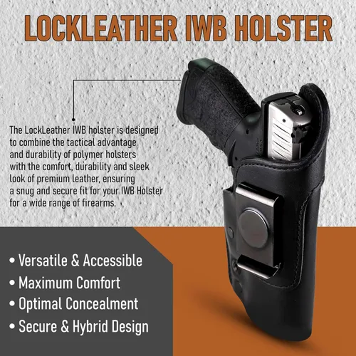 Miniatura 8 de Urban Carry LockLeather IWB Funda - Diseño híbrido seguro y cómodo de cuero/polímero para una ocultación óptima Opciones para mano izquierda