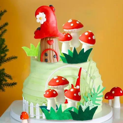 Miniatura 4 de Decoración de pastel de hongos del bosque de hongos Woodland Baby Shower,decoración de pastel de bosque de mariquita de setas decoración de pastel