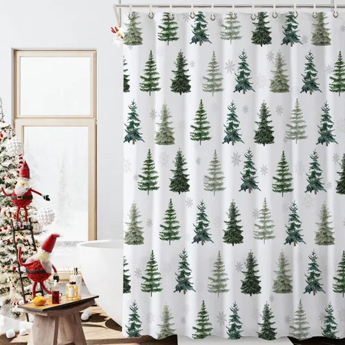 Miniatura 3 de Baccessor - Cortina de ducha de invierno de Navidad, diseño de árbol de pino, cardenal, ciervo, naturaleza, bosque, escena nevada blanca, decoración