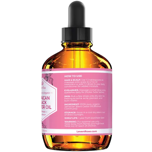 Miniatura 4 de Leven Rose Aceite de semilla de ricino negro jamaicano, aceite de ricino negro jamaicano para el crecimiento del cabello, 100% natural, suero