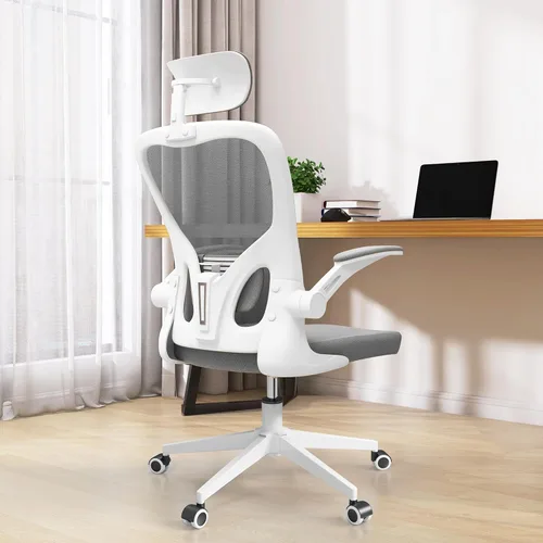 Silla de oficina ergonómica, silla de escritorio de malla con respaldo alto para computadora con altura ajustable, soporte lumbar, reposabrazos