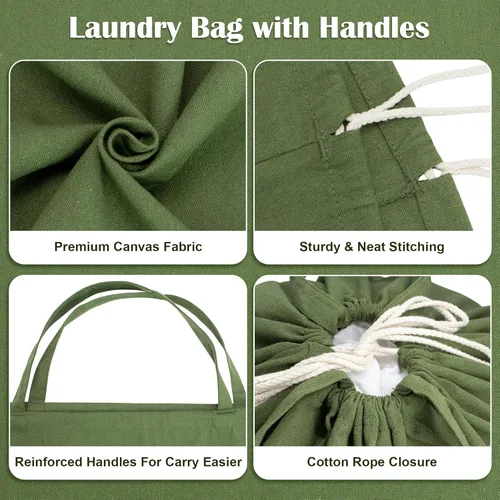 Miniatura 4 de Bolsa de Lona para Ropa Sucia de 33" x 35", Bolsa de Lavandería de Algodón Grueso con Asas y Cordón, Extra Grande de Servicio Pesado Lavable, Forro