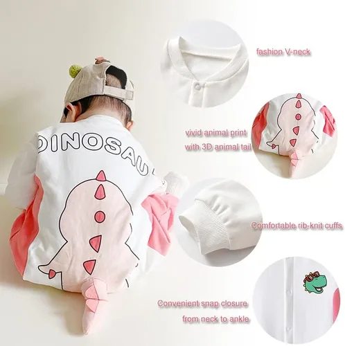 Miniatura 2 de TONWHAR Mameluco unisex de manga larga para bebé, overol de algodón de una pieza con estampado animal para niños y niñas