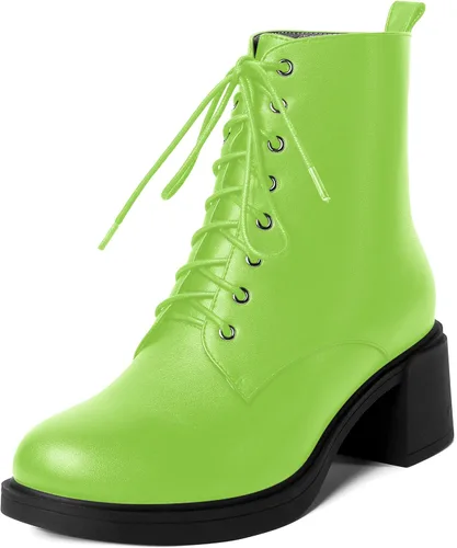 Miniatura 119 de ROSERWISH Botas altas de tacón bajo y grueso para mujer, con cordones, cómodas, modernas, con puntera redonda, de 2.5 pulgadas