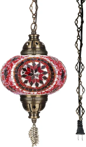 Miniatura 10 de DEMMEX Lámpara Colgante de Techo Enchufable de Mosaico Turco Marroquí – Luminaria Tipo Swag con Cable de 15 pies y Cadena, Vidrio Artesanal