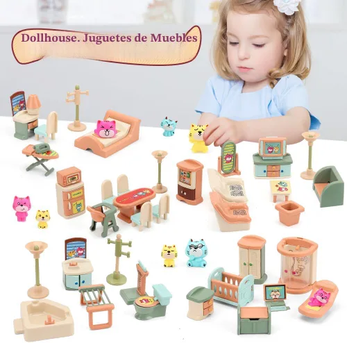 Miniatura 2 de BananMelonBM Paquete de 50 Conjunto de Muebles para Casa de Muñecas Pequeña para Niños Juguetes Casa Grandes Sueños para Bebés Niños Niñas Edad 3+
