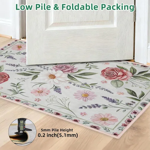 Miniatura 6 de Alfombra de entrada lavable de 2 x 3 pulgadas, alfombra pequeña para entrada, cocina, baño, antideslizante, estampado floral, alfombra de entrada