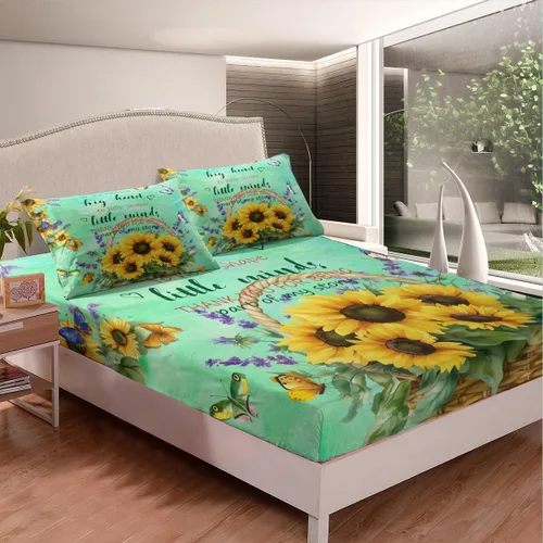 Miniatura 3 de Regalos de jubilación para mujer, juego de sábanas de tamaño individual, sábanas de girasol, regalo para profesores, cesta de cosecha floral, juego
