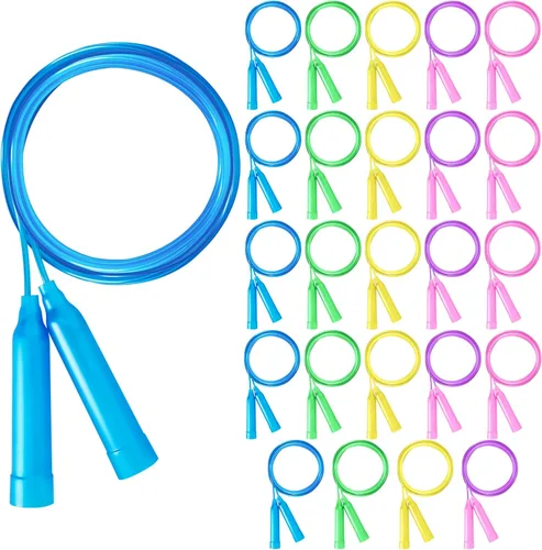 24 piezas de cuerdas de saltar para niños, cuerdas de saltar de PVC coloridas para niños, cuerda de saltar ajustable, cuerda de saltar sin enredos,