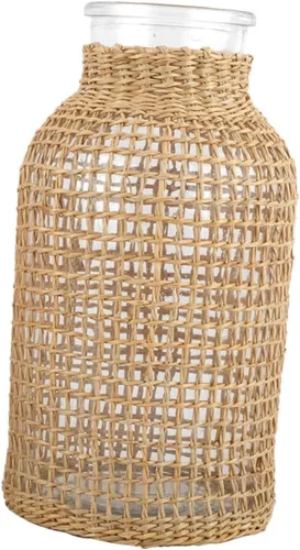 Miniatura 11 de DOITOOL Juego de jarrón de cristal con cubierta de ratán, jarrón de mimbre para decoración del hogar, jarra decorativa bohemia