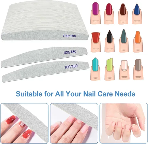 Miniatura 2 de Limas de uñas (paquete de 50), lima de uñas de madera de grano 100/180, lima de uñas de doble cara de madera Emory para uñas naturales, profesional