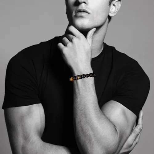Miniatura 32 de SUMMER LOVE Regalos para el Día del Padre, pulsera con inicial de piedra de ónix negro de 0.394 pulgadas para hombres, pulsera de cuerda trenzada