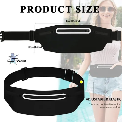 Miniatura 6 de Riñoneras para mujer, riñonera impermeable para hombres, cintura ajustable para correr, bolsa de bolsillo delgada y expandible, soporte para iPhone
