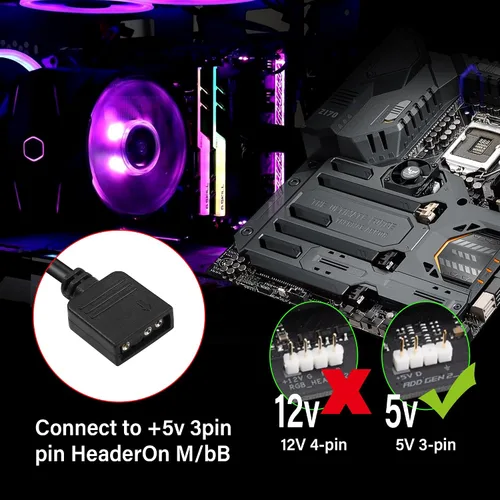 Miniatura 6 de GINTOOYUN Cable de extensión RGB, adaptador de conector ARGB macho de 3 pines a SM 3 pines, cable de extensión direccionable de 5 V para ventilador