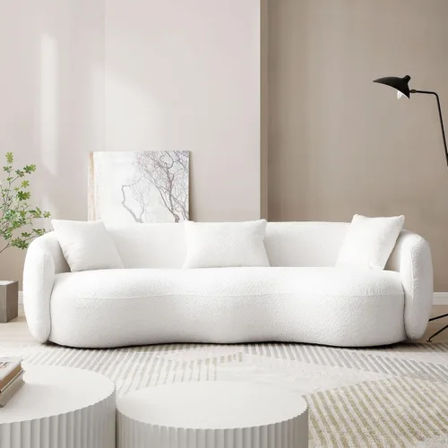 Miniatura 23 de WILLIAMSPACE Sofá curvado de 101 pulgadas, moderno sofá boucle tapizado de gran tamaño con 4 almohadas, sofá de peluche de 4 asientos para sala