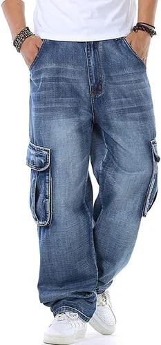 Miniatura 3 de Yeokou Men's Casual Loose Hip Hop Denim Work Pants Jeans with Cargo Pockets