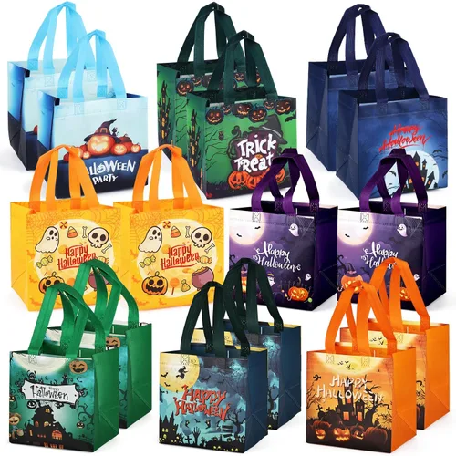 PARSUP 16 bolsas bronceadoras de Halloween para dulce o truco, bolsas de Halloween con asas, bolsas de regalo metálicas, bolsas de Halloween no