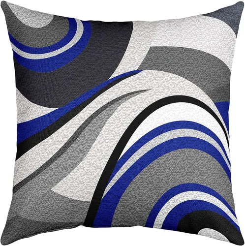 Juego de 4 fundas de almohada geométricas reversibles para exteriores de 16 x 16 pulgadas, diseño geométrico de rayas azules, negras y grises, juego