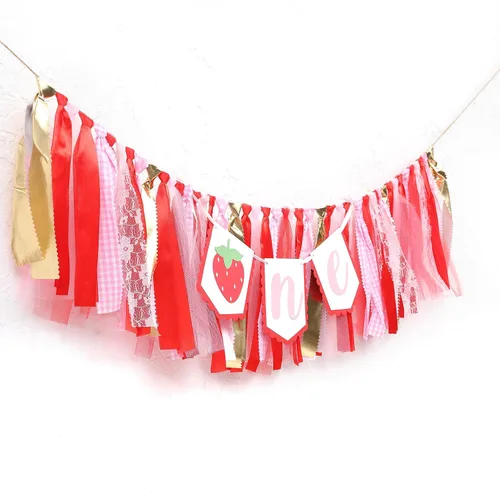 Miniatura 7 de Decoraciones de fiesta de fresa para primer cumpleaños, cartel de fresa para silla de bebé para accesorios de cabina de fotos y telón de fondo