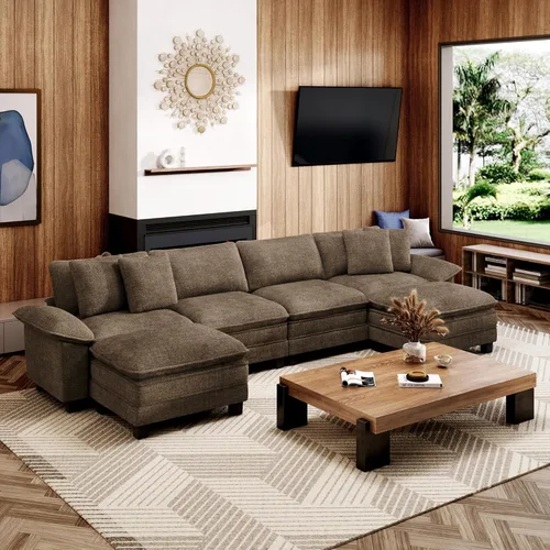 Miniatura 14 de MIXPATIO Sofá modular en forma de L de 123 pulgadas con cojines de nube, juego de sofá modular de asiento profundo con 4 asientos y 1 otomana, Gris