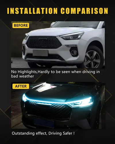 Miniatura 3 de YM E-Bright Tira de luz LED para capó exterior, impermeable, flexible, DRL, dinámico, para arranque, luces de circulación diurna para automóvil
