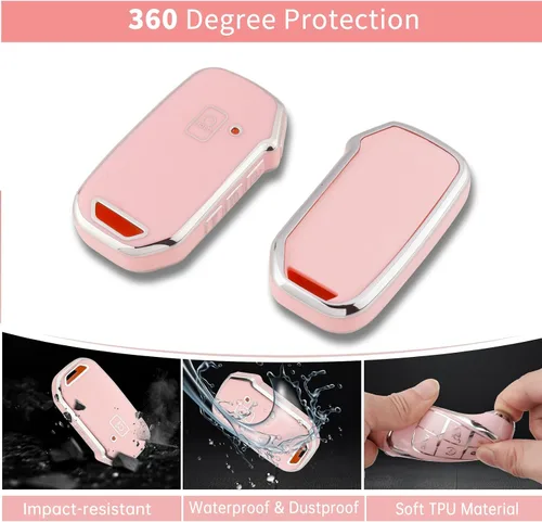 Miniatura 3 de Pangpai Funda de Llavero Rosa para Kia, Protección de Funda de Llave de TPU Suave con Llavero Brillante Compatible con Kia Cerato Ceed Forte NIRO