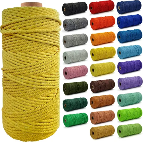 Miniatura 14 de Cuerda de Algodón 8mm x 20 Yardas - Cuerda de Macramé Natural Sin Blanquear - Cuerda de Algodón Trenzada de 3 Hilos para Colgar en la Pared, Blanco