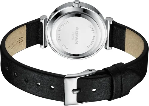 Miniatura 3 de BOFAN Reloj de pulsera para mujer con esfera de diamante, bisel de cristal y cómoda correa de cuero suave.