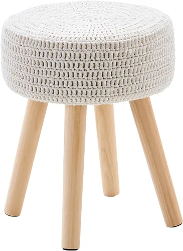 Miniatura 11 de Wimarsbon Otomanas pequeñas, puf 100% tejido a mano, reposapiés redondo con 4 patas de madera antideslizantes, puf de cuerda de algodón de Amarillo