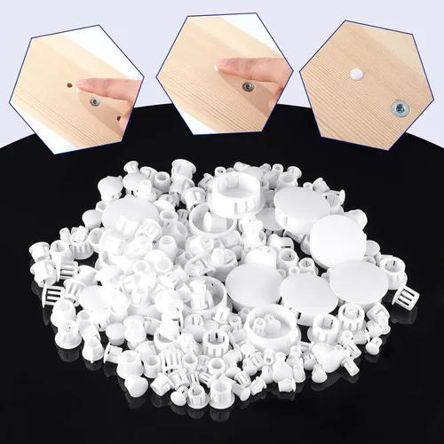 Miniatura 3 de Yingzhao Tapones de plástico de 6 tamaños, tapones de bloqueo de panel blanco, tapas redondas para orificios de tornillo de taladro para muebles