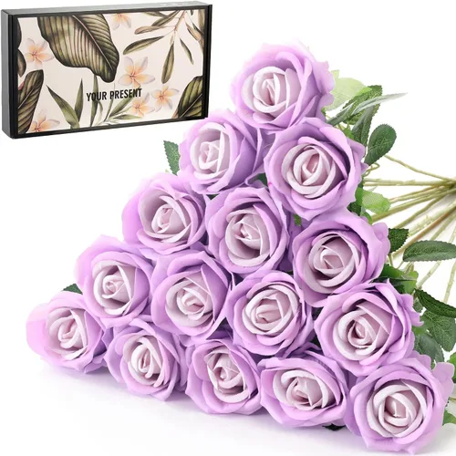 Miniatura 16 de 12 rosas artificiales de terciopelo sintético para decoración del hogar y boda (rosa perla, negro)
