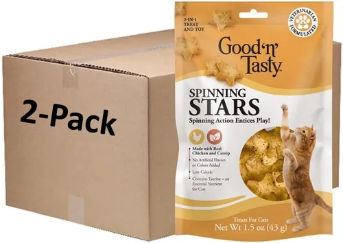 Miniatura 8 de Good 'n' Tasty Spinning Stars - Golosina para gatos, 3.2 onzas, regalo 2 en 1 y juguete hecho con pollo real, hígado de pollo y hierba gatera