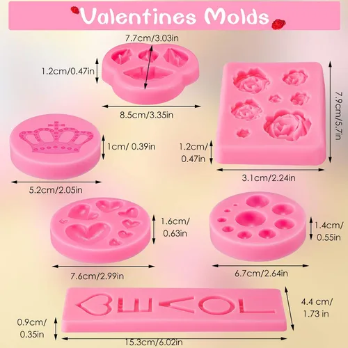 Miniatura 2 de 6 moldes de silicona para el día de San Valentín para chocolate, fondant, labios, corazón, rosa, flor, amor, corona, dulces, pasteles, cupcakes