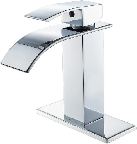 VOTON - Grifo de baño cromado moderno de una sola manija en cascada para 1 o 3 agujeros con placa de cubierta, grifo de baño utilitario para Cromo